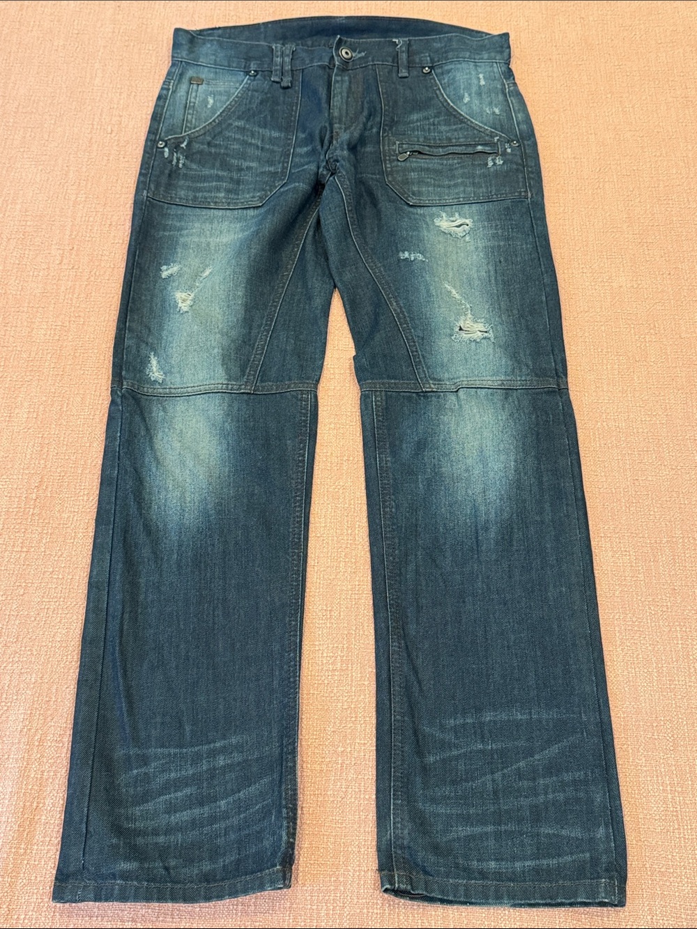 Armani Exchange W33L32 Men's Distressed Dark Blue Straight Jeans